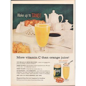 1959 Wake up to Tang Breakfast Drink Vintage Print Ad Tea Set Cup Wall Art 50s